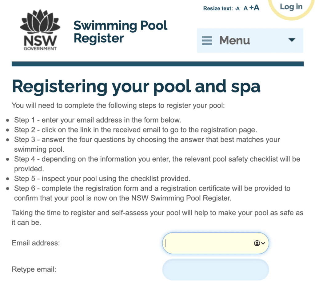 pool register nsw sydney